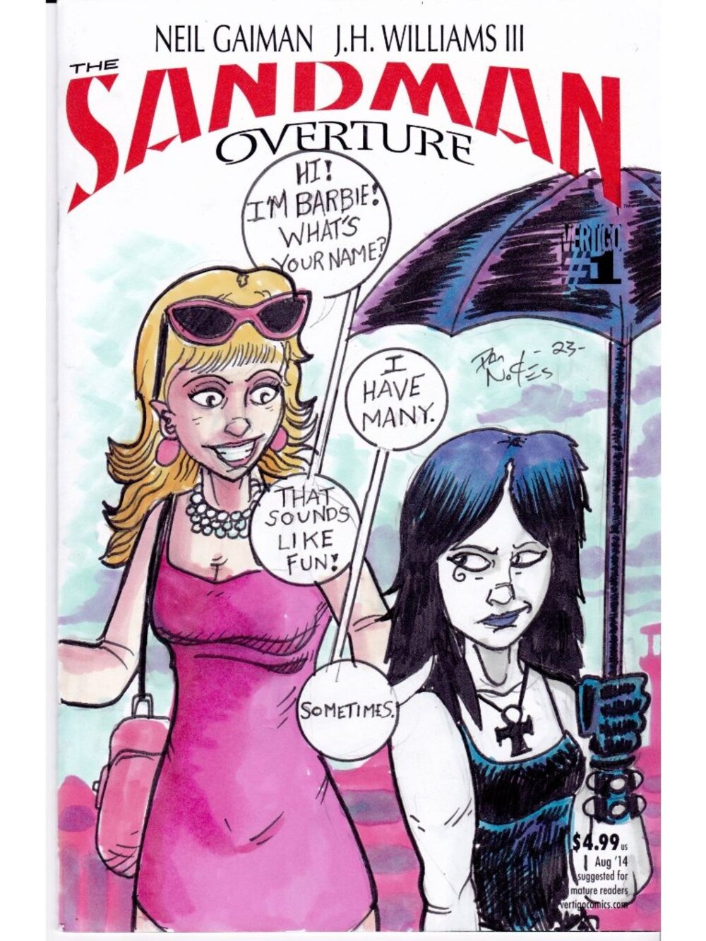 Dan Nokes Sketch Cover Sandman Overture #1 Death & Barbie Original Art